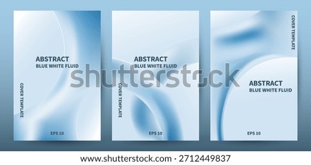 Cover poster set. Abstract minimalist blue white fluid gradient on black background. Social ads banner