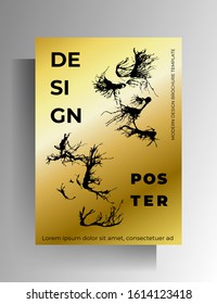 Cover, poster template design with ink spots. Hand drawn gold with black. Vector 10 EPS.