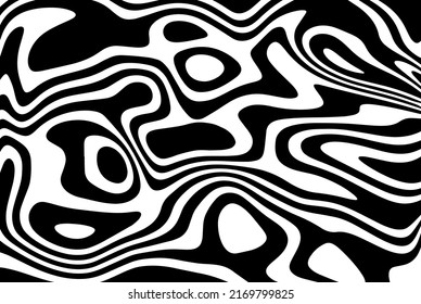 Cubierta para un afiche con ondas y vibraciones de ilusiones ópticas. Resumen de líneas blancas y negras curvadas. Antecedentes de la presentación de publicidad, folletos, etc.