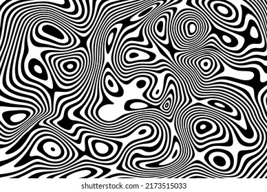 Abdeckung für ein Poster mit Wellen und Vibrationen von optischen Illusionen. Abstrakte gewölbte schwarz-weiße Linien.