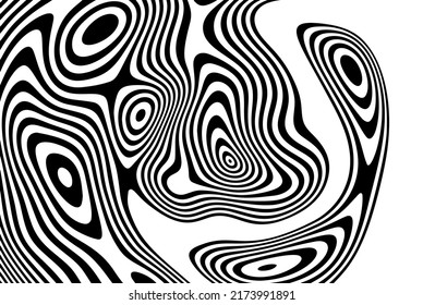Cover for a poster with waves and vibrations of optical illusions. Abstract curved black and white lines.