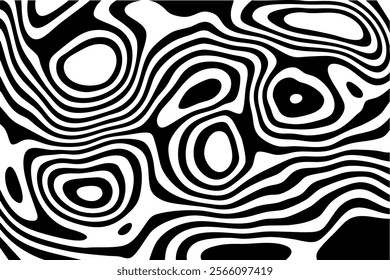Cover for a poster with waves and vibrations of optical illusions. Abstract curved black and white lines. Background for the presentation of advertising, brochures, etc.