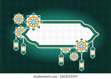 Cover ramadan kareem background,card design with lantern or ramadan lantern with green color gradation background,element islamic decoration ornament islamic