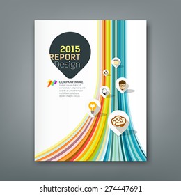 Cover report colorful lines shapes info-graphic with point markers icons design background, vector illustration