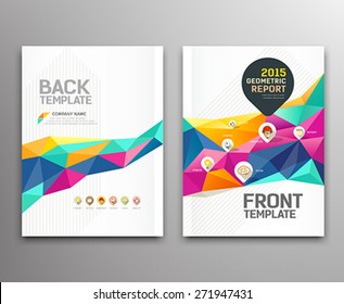 Cover report colorful triangle geometric shapes info-graphic with point markers icons design background, vector illustration