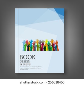 Cover report hands of different colors background, vector illustration 