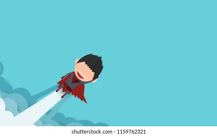 Cover report a happy face superhero on sky.startup concept. flat design. Vector illustration.