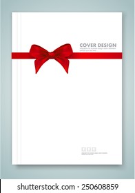 Cover report and red ribbon with bow with tails on background. vector eps 10
