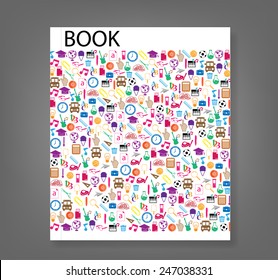 Cover report school background with media icons, vector illustration