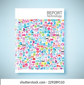 Cover report social network background with media icons, vector illustration 