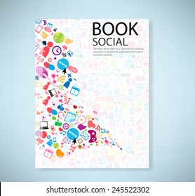 Cover Report Social Network Background With Media Icons, Vector Illustration