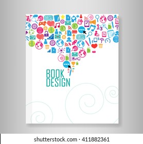 Cover report social network background with media icons, vector illustration