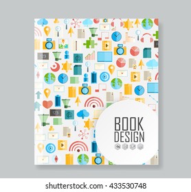 Cover report social network background with media icons, vector illustration