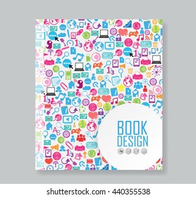 Cover report social network background with media icons, vector illustration