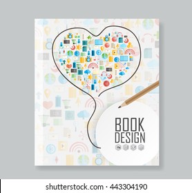 Cover report social network background with media icons, vector illustration