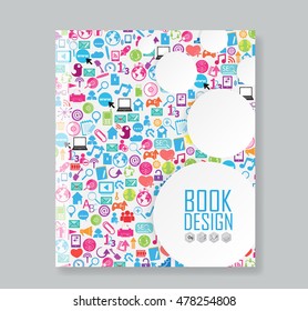 Cover report social network background with media icons, vector illustration