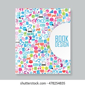 Cover report social network background with media icons, vector illustration
