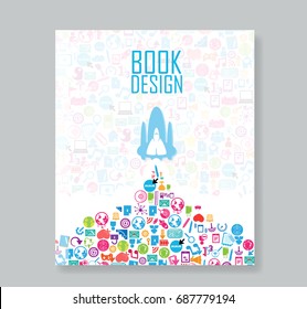 Cover report social network background with media icons, vector illustration