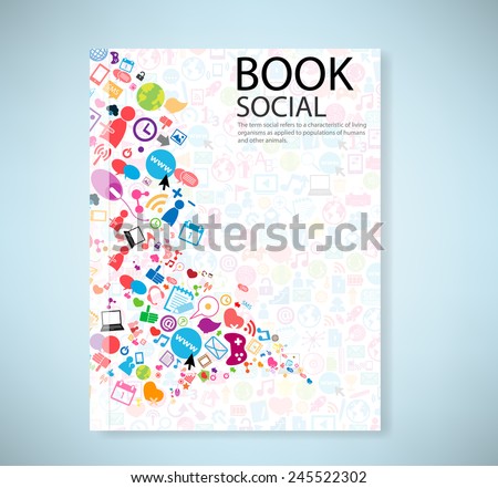 Cover report social network background with media icons, vector illustration
