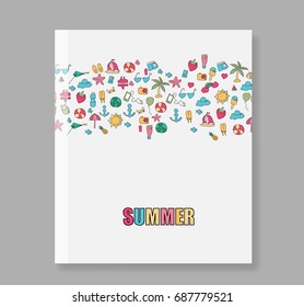 Cover report summer symbols and objects, vector illustration 