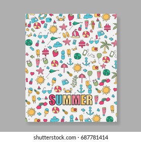 Cover report summer symbols and objects, vector illustration