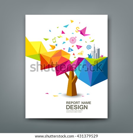 Cover report tree colorful geometric with bird paper with business icons concept design background, vector illustration