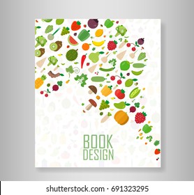 Cover report vegetables and fruits vegetables organic background. Flat vector illustration