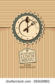 Cover the restaurant menu for business lunch with a plate and cutlery