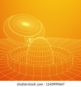 Cover rocket silo intercontinental ballistic missile. Wireframe low poly mesh vector illustration