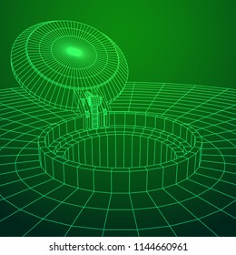 Cover rocket silo intercontinental ballistic missile. Wireframe low poly mesh vector illustration