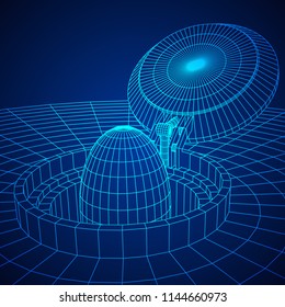 Cover rocket silo intercontinental ballistic missile. Wireframe low poly mesh vector illustration