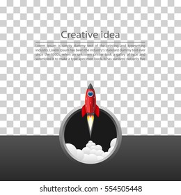 Cover rocket start. Launch a rocket on a template background. Vector illustration