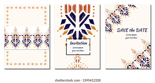 Cover royal greeting design. Modern template with ikat ornament for wedding design or greeting card any purpose. 