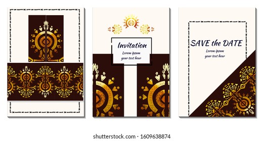 Cover royal greeting design. Modern template with ikat ornament for wedding design or greeting card any purpose