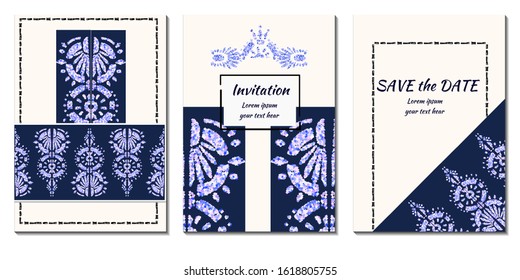 Cover royal greeting design. Modern template with geometric ornate for wedding design or greeting card any purpose. Vector vertical card decor. 