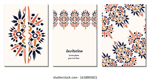 Cover royal greeting design. Modern template with ikat ornament for wedding design or greeting card any purpose. 
