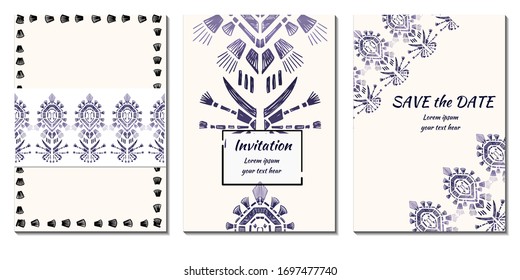 Cover royal greeting design. Modern template with ikat ornament for wedding design or greeting card any purpose.