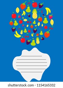 Cover for a school notebook with a place for text. With a picture of fruit