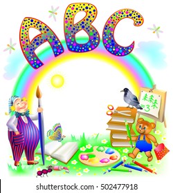 Cover for a schoolbook for young children. Vector cartoon image.