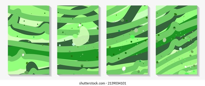 Juego de carátulas con líneas dinámicas abstractas en colores verdes. Uso para impresión, ventas, promociones, descuentos, etc.