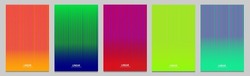 Cover Set Of Abstract Fluorescent. Vertical Stripes With Contrasting Colors. Geometric Texture, Halftone Pattern, Satured Colors. Modern Design, Vivid Color Vector Template.