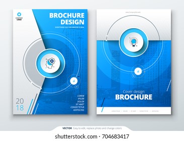 Cover set. Blue template for brochure, banner, plackard, poster, report, catalog, magazine, flyer etc. Modern circle shape abstract background. Creative brochure vector concept