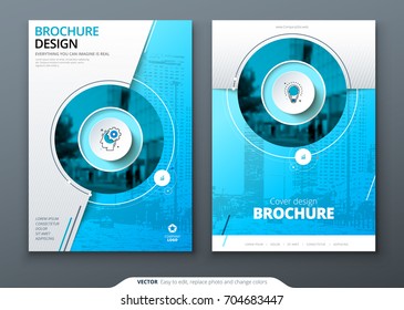 Cover set. Blue template for brochure, banner, plackard, poster, report, catalog, magazine, flyer etc. Modern circle shape abstract background. Creative brochure vector concept