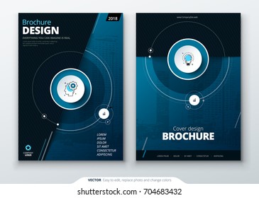 Cover set. Dark Blue template for brochure, banner, plackard, poster, report, catalog, magazine, flyer etc. Modern circle shape abstract background. Creative brochure vector concept