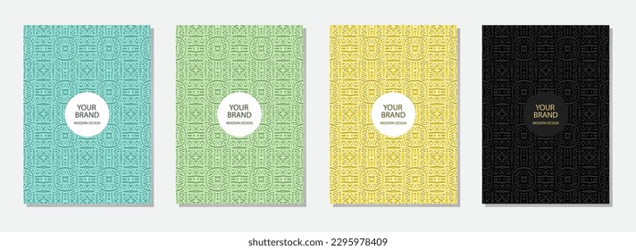 Cover set, ethnic vertical templates. Collection of relief geometric backgrounds with 3D pattern. Original tribal motifs of East, Asia, India, Mexico, Aztecs, Peru. Vintage pastel colors.