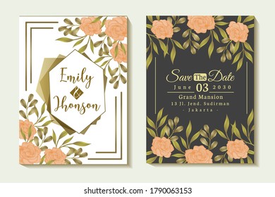 cover set floral rose frame wedding invitation design