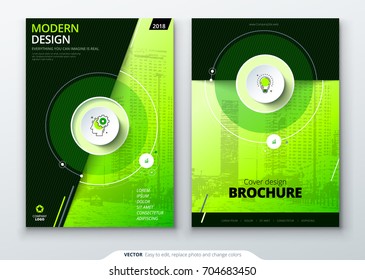 Conjunto de portada. Plantilla verde para el folleto, el Anuncio, el plackard, el cartel, el informe, el catálogo, la revista, el volante etc. Fondo abstracto de forma de círculo moderno. Concepto de Vector de folleto creativo