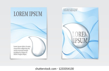 Cover set  liquid abstract with realistic Water drops. Flow design. Liquid wave background. Vector illustration.