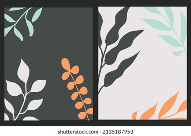 Cover set made in modern abstract leaves, minimal cover design. Colorful geometric background, vector illustration.