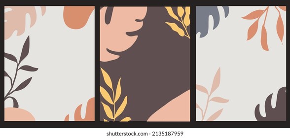 Cover set made in modern abstract leaves, minimal cover design. Colorful geometric background, vector illustration.
